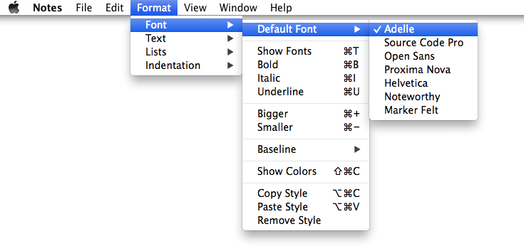 Setting custom font note app settings